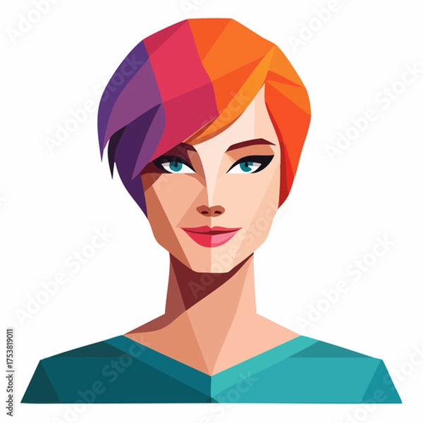 Fototapeta Stylized Portrait of a Woman with Colorful Geometric Hair.