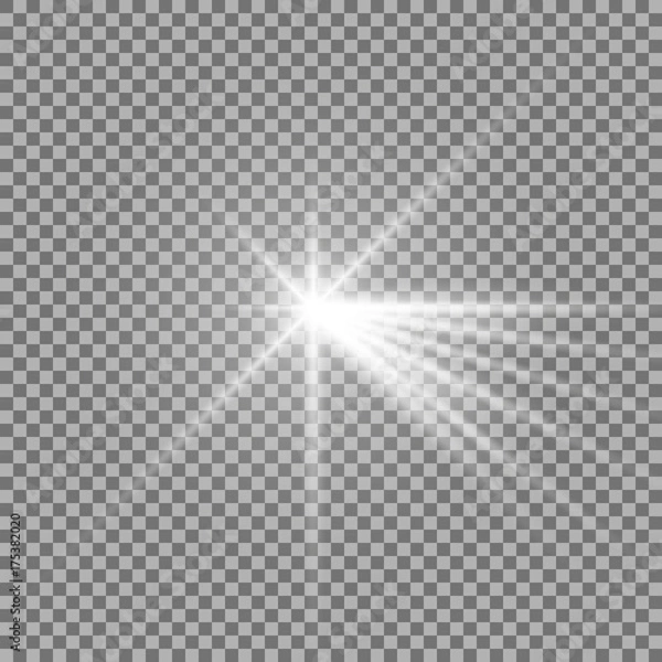 Fototapeta Light with a glare on transparent background, sun rays with transparency, beams, lens flare, white color
