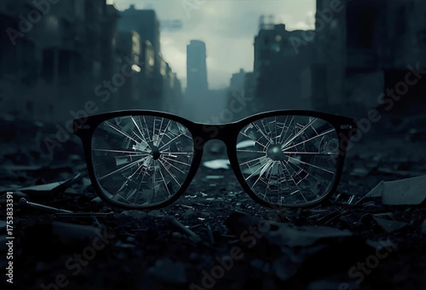 Obraz 破壊された町と眼鏡