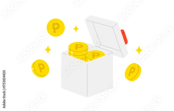 Fototapeta ポイントコインとフタがあいたプレゼントボックス【ベクターイラスト素材】