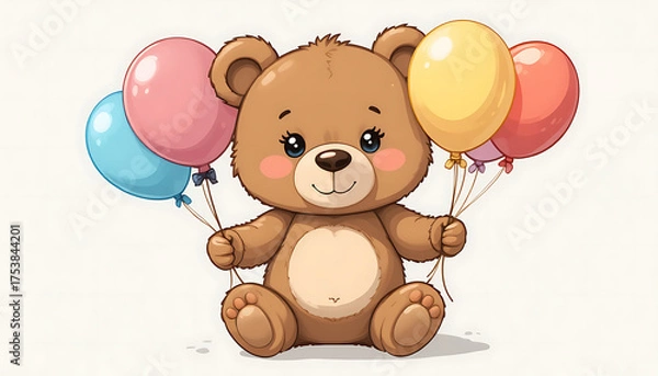 Fototapeta Adorable Teddy Bear Holding Colorful Balloons for Celebrations and Joyful Events