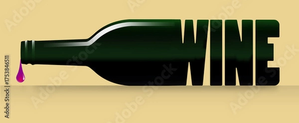 Fototapeta A wine bottle merges into the word wine in a wine graphic with copy space and it is a 3-d illustration.