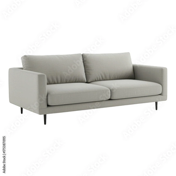 Obraz Modern light grey fabric sofa with black legs isolated on transparent background