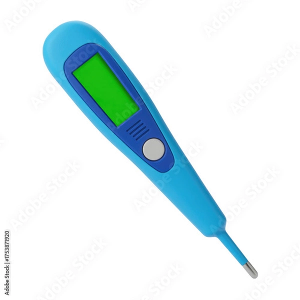Fototapeta Bright blue digital medical thermometer with green lcd screen for accurate temperature measurement