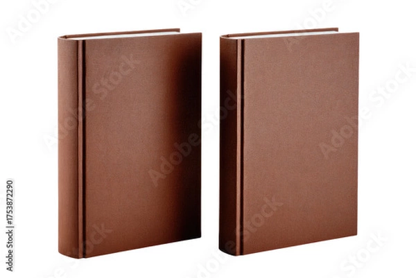 Fototapeta Two antique brown hardcover books with embossed covers displayed side by side in a studio setting