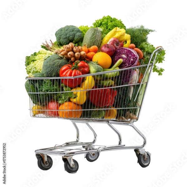Fototapeta Abundant shopping cart overflowing with a vibrant assortment of fresh healthy vegetables
