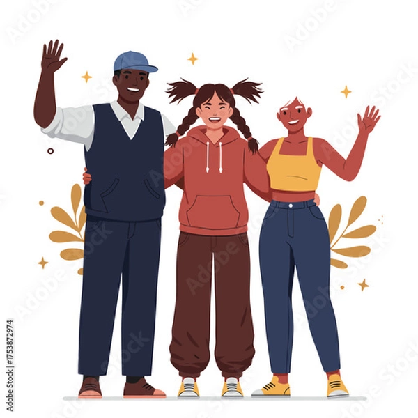 Fototapeta Happy Intergenerational Group Waving Enthusiastically Together