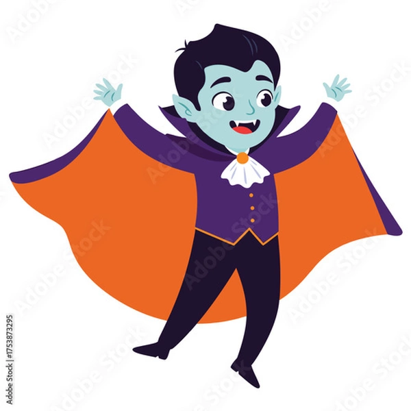 Fototapeta Enthusiastic Young Vampire Character in Cape Posing Happily