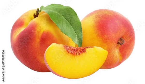Fototapeta fresh peaches with slice isolated on transparent background