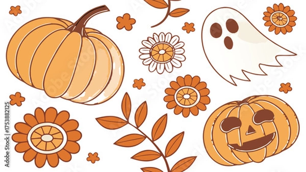 Obraz Retro 70s Groovy Halloween Seamless Pattern Background