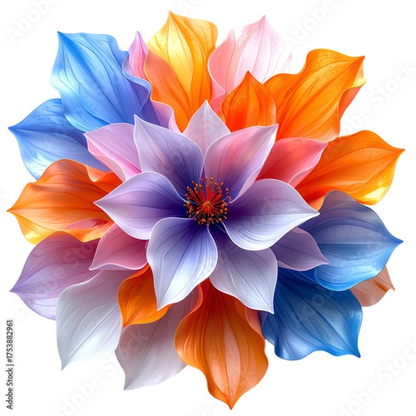 Obraz Vibrant multicolored petals form a blooming abstract flower against black.