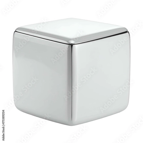 Fototapeta Polished metallic cube with clean edges sits against a black background.