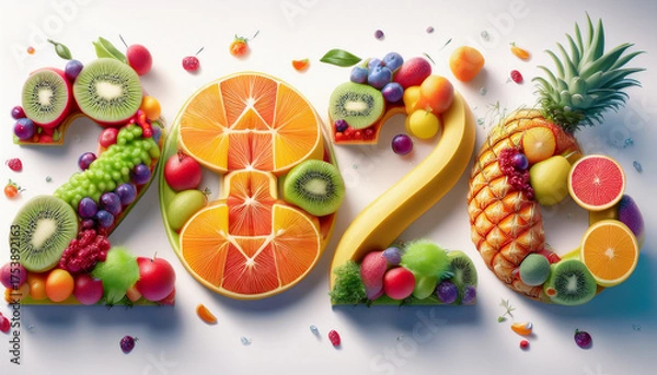 Fototapeta fruits in a number-shaped style