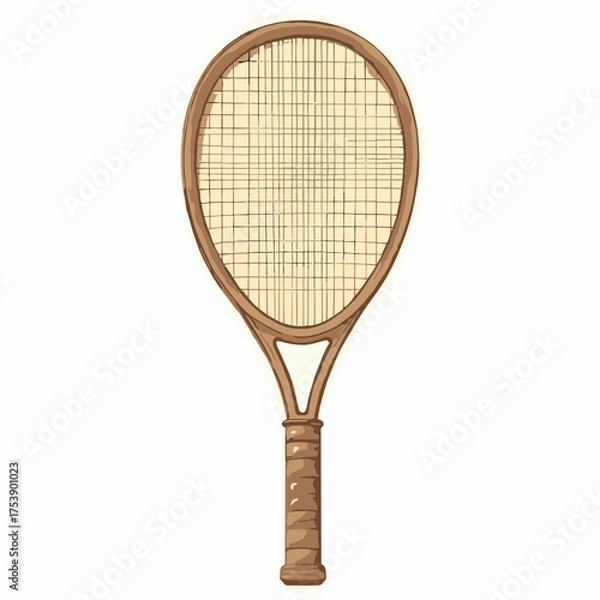 Fototapeta Vintage wooden tennis racket with woven strings isolated on a clean white background shot