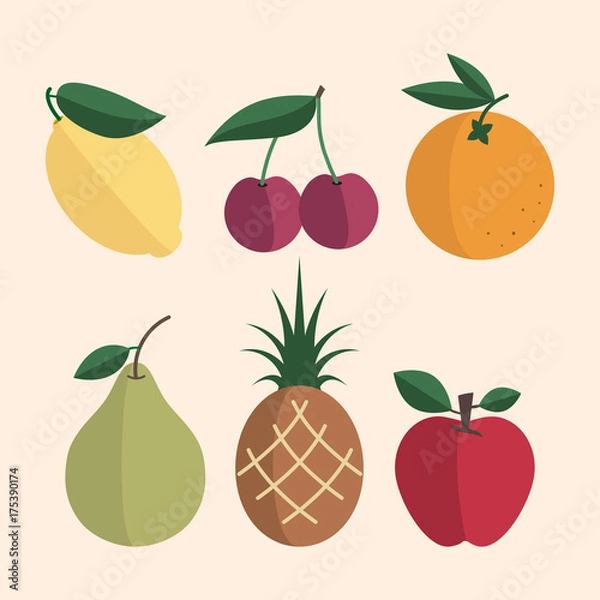 Obraz A set of simple fruits. Vector illustration