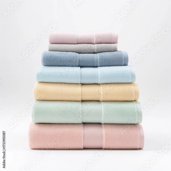 Obraz Stack of folded towels isolated on pure white background