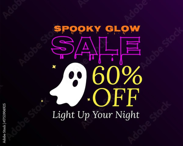 Fototapeta Halloween Sale Poster with Ghost Typography Design
