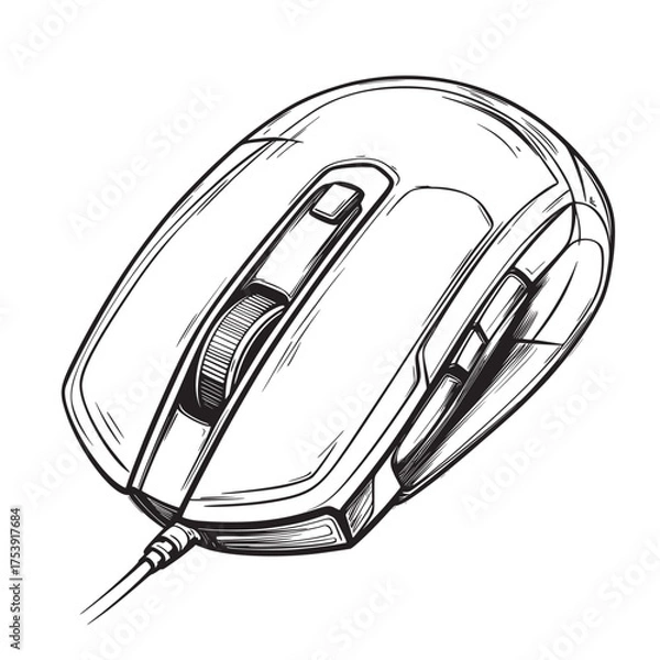 Fototapeta flat outline line art vector illustration of mouse used in a futuristic office