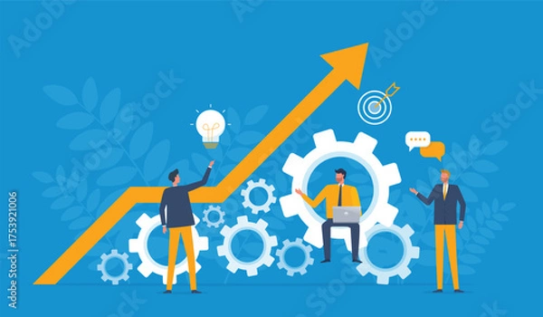 Obraz business team meeting for business finance investment growth. business teamwork working process. Cartoon Character action with Gear

