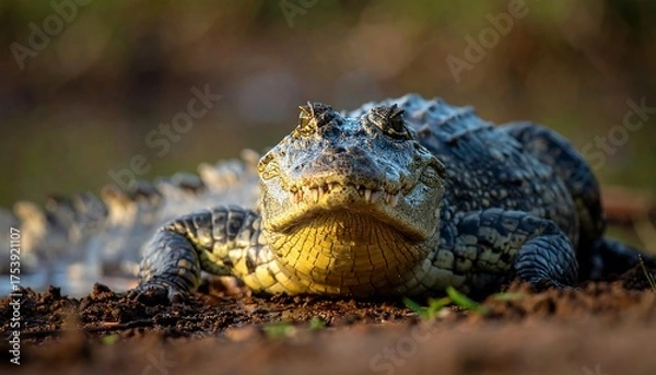 Obraz A detailed shot of a caiman reptile staring directly at the viewer