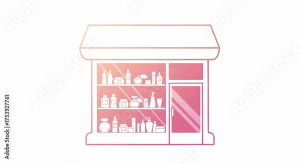 Obraz Shopfront Icon Illustration of a storefront with shelves showcasing various products for purchase, in a minimalist design