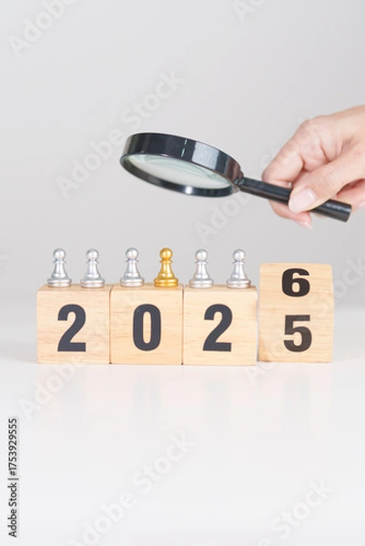 Obraz 2025 end year to Happy New Year 2026 with magnifying glass and people. hiring, employee, recruitment, job, SEO and jobless, Human resource management, Recruitment, leadership and toxic people