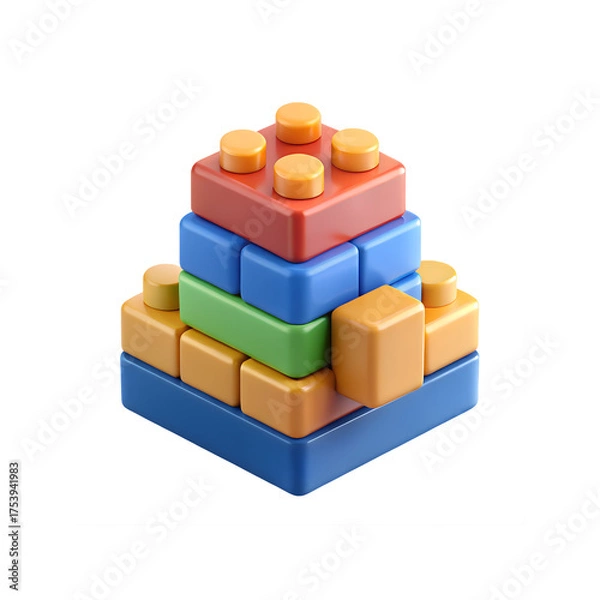 Obraz Colorful Toy Blocks Pyramid Construction Set for Early Education Creative Play Stacking Building Blocks in Various Colors and Shapes Isolated on White Background Promoting Development