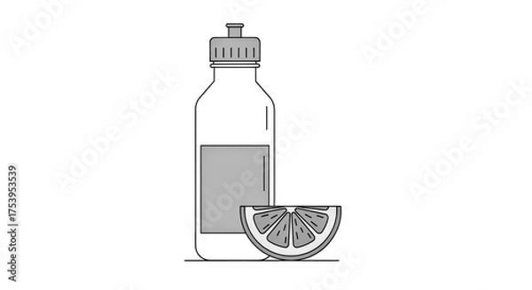 Fototapeta  Clean Outline Clip Art of Hydration Water Bottle With Fresh Fruit Slice