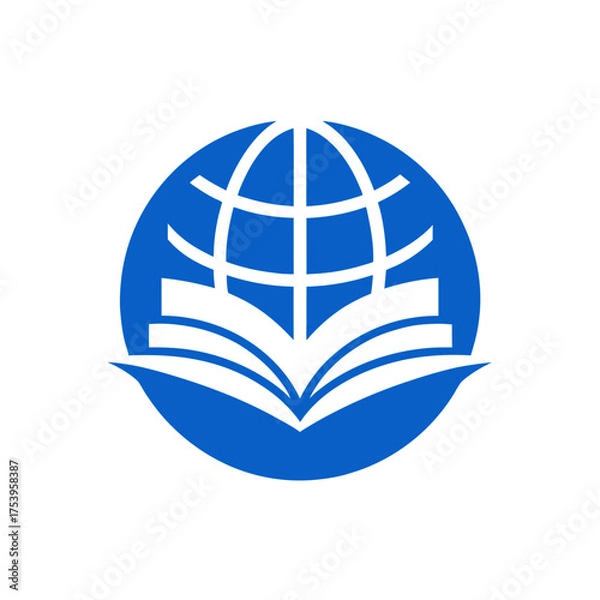 Obraz Blue globe with book in the center icon on transparent background
