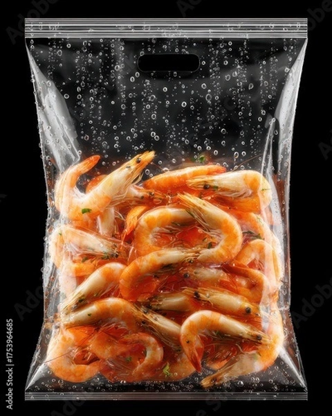 Obraz Fresh Shrimp in Transparent Plastic Bag with Water