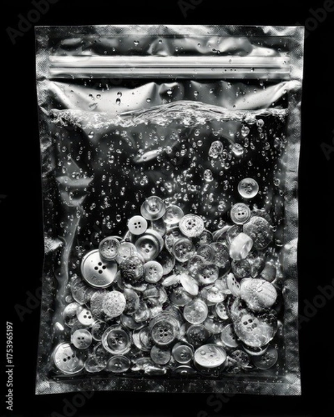Fototapeta Buttons in Water Inside Transparent Bag