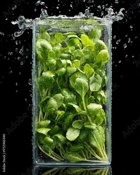 Fototapeta Fresh Greens in Water with Splash Effect