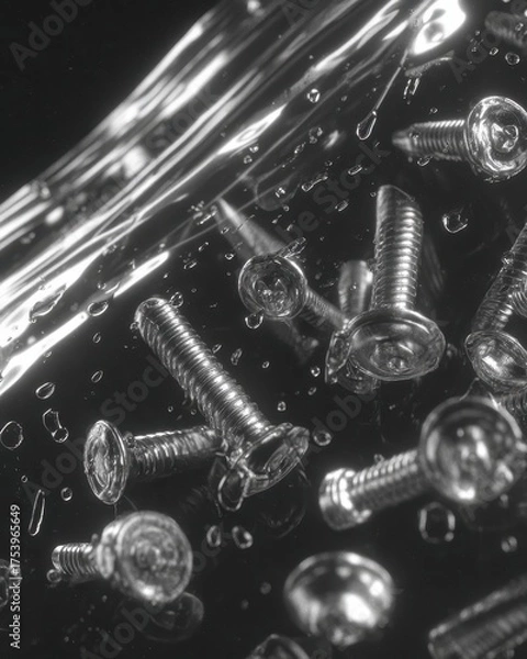 Fototapeta Close-Up of Screws in Water with Bubbles