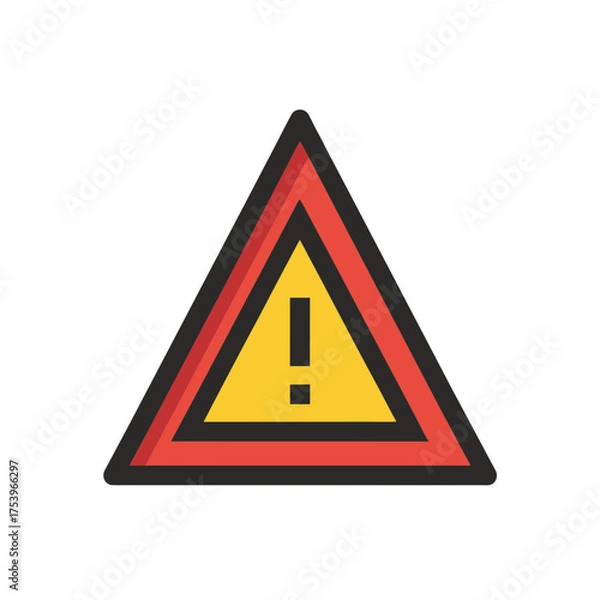 Obraz Yellow triangle with exclamation point sign on transparent background