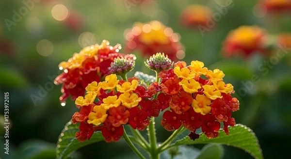 Obraz Vibrant lantana flowers in bloom with water droplets