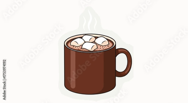 Fototapeta 温かいココアが入ったマグカップのイラスト。マシュマロが浮かび、湯気が立ち上る様子が描かれています。.