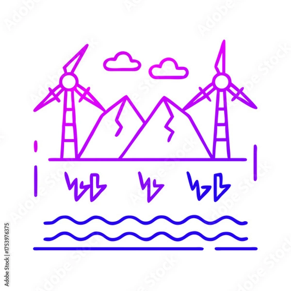 Obraz Wind Turbines Over Mountains Representing Renewable Power Generation