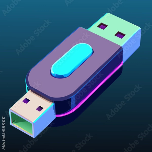Obraz Digital USB Stick Rendering with Glowing Neon Accents