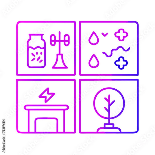 Fototapeta Diverse Sustainable Energy Sources Depicted in Outlined Icons