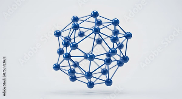 Obraz The blue 3D blockchain network with interconnected metallic nodes creates a sense of futuristic technology and global connectivity of digital finance