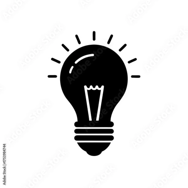 Fototapeta Illustration of a light bulb in black color on transparent background silhouette