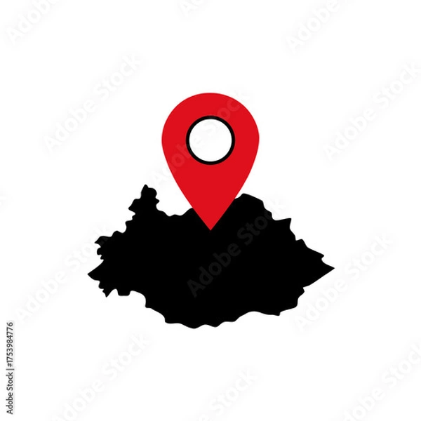 Fototapeta Red map pin on black landmass illustration on transparent background silhouette