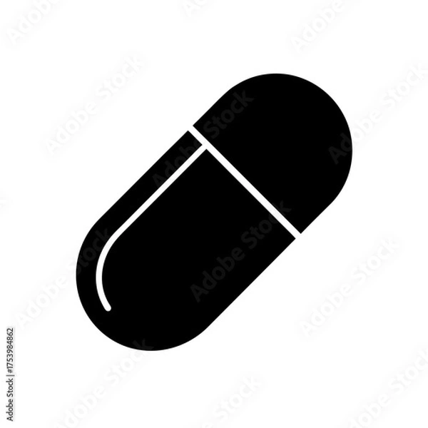 Fototapeta Illustration of a single capsule in black on transparent background silhouette