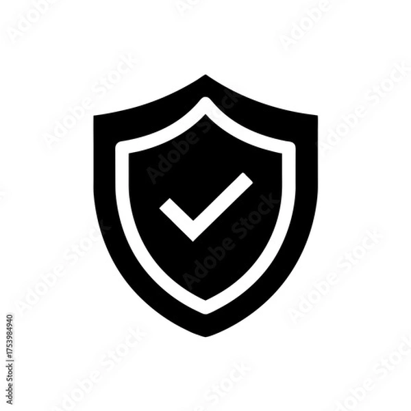 Fototapeta Shield with a check mark in the center icon on transparent background silhouette