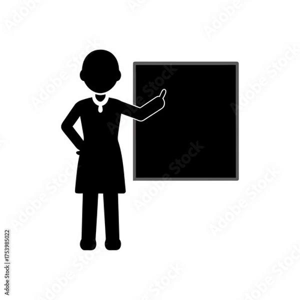 Fototapeta Silhouette teacher at the blackboard icon on transparent background