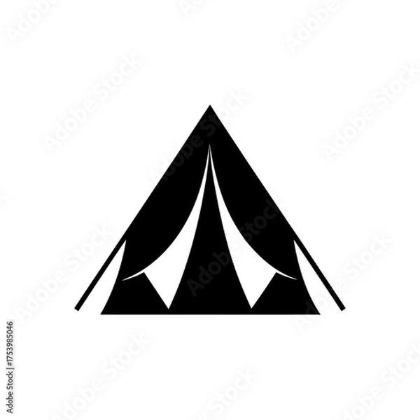 Fototapeta Illustration of a simple black and white tent on transparent background silhouette