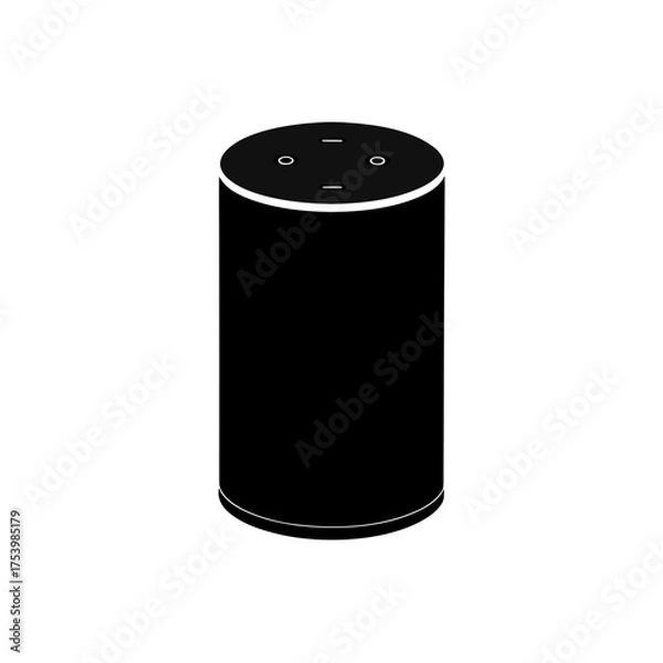 Fototapeta Black cylindrical electronic device view on transparent background silhouette