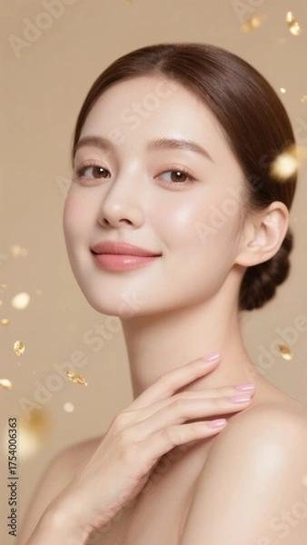 Fototapeta 肩に手をあて微笑む上品な女性