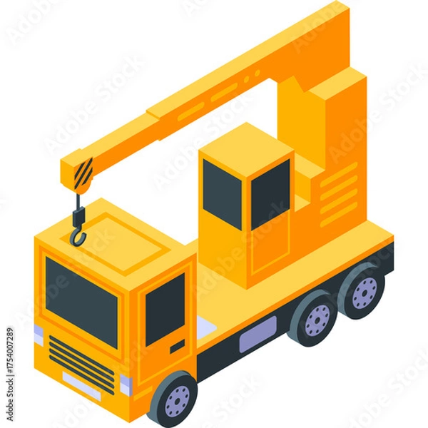 Fototapeta Orange Isometric Construction Crane Truck With A Hook And Boom Arm On A White Background