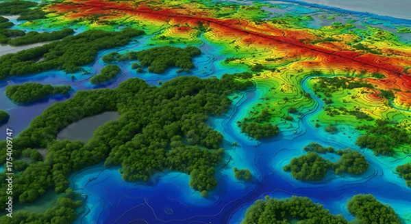 Obraz Aerial View of Lush Mangrove Forest, Islands and Blue Waters